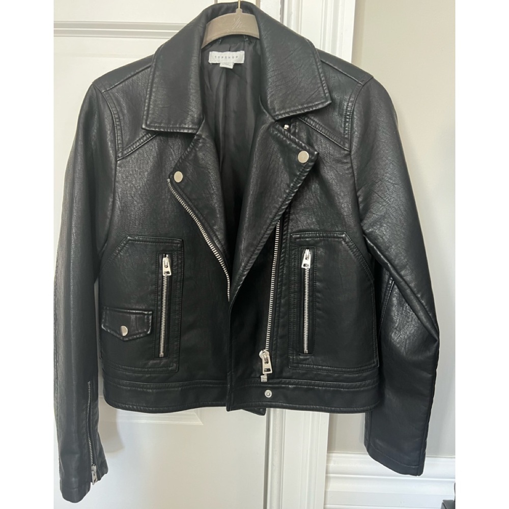 TOPSHOP women’s faux leather biker jacket. NEVER WORN